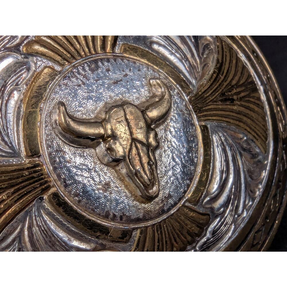 Award Design Medals Vintage Western Bull Skull Belt Buckle Silver Plated Gold... - Picture 7 of 12